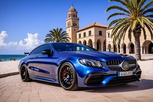 ((Ultra-realistic)) photo of mercedes e53 amg coupe,metallic random color,shiny spinning wheels,glossy black alloy rims with random color edge,bright turned on head lights,(((palm tree, beach))),BREAK
backdrop of (a medieval plaza in Italy), 14th century, (golden ratio:1.3), (medieval architecture:1.3), (mullioned windows:1.3), (brick wall:1.1), (tower with merlons:1.2), overlooking the plaza, beautiful blue sky with imposing cumulonembus clouds,depth of perspective,vehicle focus,(wide shot),random angle view
BREAK
sharp focus,high contrast,studio photo,trending on artstation,rule of thirds,perfect composition,(Hyper-detailed,masterpiece,best quality,UHD,HDR,32K, kodachrome 800,shiny,glossy,reflective:1.3),H effect,photo_b00ster, real_booster,more detail XL,itacstl,japan