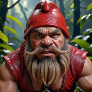 8k close-up portrait, Redcap, Malevolent Dwarf, highly detailed dramatic lighting, jungle in the background, ultra-realistic,<lora:659095807385103906:1.0>