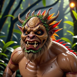 8k close-up portrait, Pishtaco, a bogeyman creature, highly detailed dramatic lighting, jungle in the background, ultra-realistic,<lora:659095807385103906:1.0>