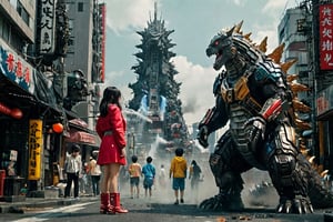Mecha Girl vs. Godzilla!!
Godzilla is wreaking havoc in Tokyo, causing damage to the city and making it very dangerous.
The mecha girl goes to stop Godzilla, causing a huge explosion, which is very exciting.
The girl who became a giant (120 meters), high-tech armor (no mask), tokusatsu movie, hourglass body shape, full body, background is Tokyo city, beauty, beautiful face, realism: 1.3, best quality, masterpiece, extremely lifelike,DonMD1g174l4sc3nc10nXL ,high rise apartment,More Reasonable Details,Gold,Red mecha,Godzilla,more detail XL,BugCraft