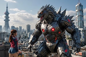 Mecha Girl vs. Godzilla!!
Godzilla is wreaking havoc in Tokyo, causing damage to the city and making it very dangerous.
The mecha girl goes to stop Godzilla, causing a huge explosion, which is very exciting.
The girl who became a giant (120 meters), high-tech armor (no mask), tokusatsu movie, hourglass body shape, full body, background is Tokyo city, beauty, beautiful face, realism: 1.3, best quality, masterpiece, extremely lifelike,DonMD1g174l4sc3nc10nXL ,high rise apartment,More Reasonable Details,Gold,Red mecha,Godzilla,more detail XL