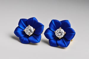 Diamond earrings with small blue roses 
