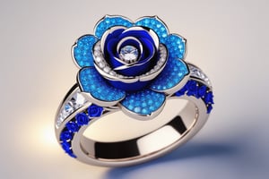 A diamond ring with sparkling blue sakura roses 