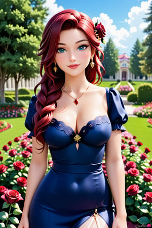 create realistic 3d animiation charecter 4k uph uhd image.A beautiful girl plucking red rose flowers in the garden beautiful dressed.stylush style hair