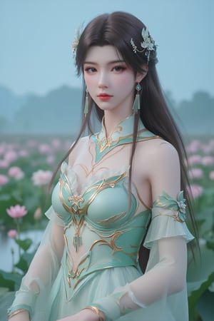  (masterpiece, best quality:1.2),1girl, navel, solo, midriff, bare shoulders, hair ornament, flower, hair flower,, long hair, red lips,
BREAK, (looking at viewer:1.23),(translucent light green-white color dress:1.39),
BREAK,blurry, solo focus, long hair, lips, day, lipstick, outdoors, upper body, blurry,(huge breasts:1.69),Xyunxiao,(snow,Peony:1.52),(Lotus pond, lotus:1.56), (blue sky:1.23),Xhaiqinyan,XxiaoxunerX,Xhuolinger,(cleavage:2), (sexy,nsfw:2),