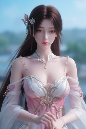  (masterpiece, best quality:1.2),1girl, navel, solo, midriff, bare shoulders, hair ornament, flower, hair flower,, long hair, red lips,
BREAK, (looking at viewer:1.23),(light pink-white color:1.29), (Gradient seven colors rainbow dress:1.39), 
BREAK,blurry, solo focus, long hair, lips, day, lipstick, outdoors, upper body, blurry,(huge breasts:1.39),Xyunxiao,(snow,Peony:1.52),(Lotus pond, lotus:1.32), (blue sky:1.23),Xhaiqinyan,XxiaoxunerX,Xhuolinger