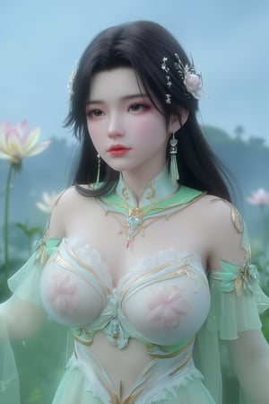  (masterpiece, best quality:1.2),1girl, navel, solo, midriff, bare shoulders, hair ornament, flower, hair flower,, long hair, red lips,
BREAK, (looking at viewer:1.23),(translucent light green-white color dress:1.39),
BREAK,blurry, solo focus, long hair, lips, day, lipstick, outdoors, upper body, blurry,(huge breasts:1.89),(full breasts:1.89),Xyunxiao,(snow,Peony:1.52),(Lotus pond, lotus:1.56), (blue sky:1.23),Xhaiqinyan,XxiaoxunerX,Xhuolinger,(nude:2), (sexy,nsfw:2),