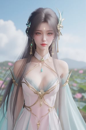  (masterpiece, best quality:1.2),1girl, navel, solo, midriff, bare shoulders, hair ornament, flower, hair flower,, long hair, red lips,
BREAK, (looking at viewer:1.23),(light pink-white color:1.29), (Gradient seven colors rainbow dress:1.39), 
BREAK,blurry, solo focus, long hair, lips, day, lipstick, outdoors, upper body, blurry,(huge breasts:1.39),Xyunxiao,(snow,Peony:1.52),(Lotus pond, lotus:1.32), (blue sky:1.23),Xhaiqinyan,XxiaoxunerX,Xhuolinger