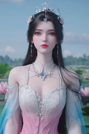  (masterpiece, best quality:1.2),1girl, navel, solo, midriff, bare shoulders, hair ornament, flower, hair flower,, long hair, red lips,
BREAK, (looking at viewer:1.23),(light pink-white color:1.29), (Gradient seven colors rainbow dress:1.39), 
BREAK,blurry, solo focus, long hair, lips, day, lipstick, outdoors, upper body, blurry,(huge breasts:1.39),Xyunxiao,(snow,Peony:1.52),(Lotus pond, lotus:1.32), (blue sky:1.23),Xlimuwan,XxiaoxunerX,Xhuolinger