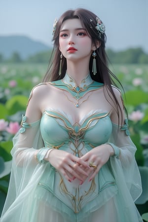  (masterpiece, best quality:1.2),1girl, navel, solo, midriff, bare shoulders, hair ornament, flower, hair flower,, long hair, red lips,
BREAK, (looking at viewer:1.23),(translucent light green-white color dress:1.39),
BREAK,blurry, solo focus, long hair, lips, day, lipstick, outdoors, upper body, blurry,(huge breasts:1.69),Xyunxiao,(snow,Peony:1.52),(Lotus pond, lotus:1.56), (blue sky:1.23),Xhaiqinyan,XxiaoxunerX,Xhuolinger,(cleavage:2), (sexy,nsfw:2),