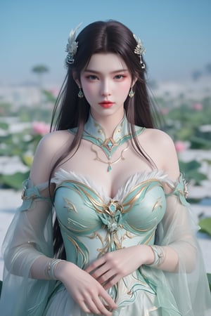  (masterpiece, best quality:1.2),1girl, navel, solo, midriff, bare shoulders, hair ornament, flower, hair flower,, long hair, red lips,
BREAK, (looking at viewer:1.23),(translucent light green-white color dress:1.39),
BREAK,blurry, solo focus, long hair, lips, day, lipstick, outdoors, upper body, blurry,(huge breasts:1.89),(full breasts:1.89),Xyunxiao,(snow,Peony:1.52),(Lotus pond, lotus:1.56), (blue sky:1.23),Xhaiqinyan,XxiaoxunerX,Xhuolinger,(nude:2), (sexy,nsfw:2),