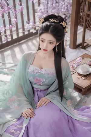 (masterpiece, best quality:1.2),1girl, solo, long hair, black hair,(huge breasts:1.89),Hairpins,necklace, hair ornament, dress, full body, flower, earrings, indoors, hair bun, (purple-green-blue dress:1.29),(Tube top Hanfu long skirt:1.1), pillow, bed, night, chinese clothes, table, branch,daxiushan, ,daxiushan style,(huge breasts:2.59), (full breasts:2.34), realistic,hanfu, daxiushan,Shoulders are exposed, , daxiushan, arien_hanfu,,More Reasonable Details,Xyunluo,Xningyudie