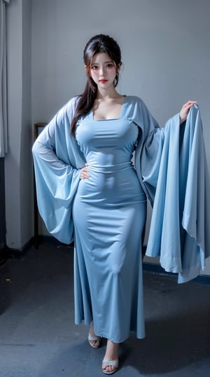  (masterpiece, best quality:1.2),1girl,light blue dress,light blue tight-fitting dress,ghost,ghost costume,large ghost cape,light blue cape covering the entire body,(huge breasts:1.46),Xyunxiao,Xmeidusha,(Background beauty boudoir:1.23)