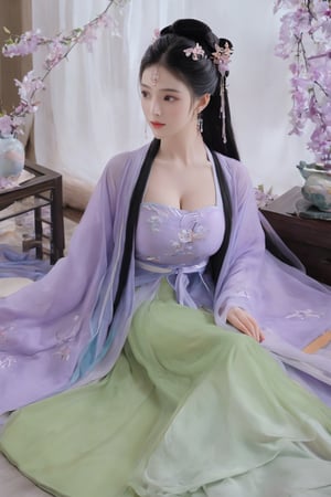 (masterpiece, best quality:1.2),1girl, solo, long hair, black hair,(huge breasts:1.89),Hairpins,necklace, hair ornament, dress, full body, flower, earrings, indoors, hair bun, (purple-green-blue dress:1.29),(Tube top Hanfu long skirt:1.1), pillow, bed, night, chinese clothes, table, branch,daxiushan, ,daxiushan style,(huge breasts:2.59), (full breasts:2.34), realistic,hanfu, daxiushan,Shoulders are exposed, , daxiushan, arien_hanfu,,More Reasonable Details,Xyunluo,Xningyudie
