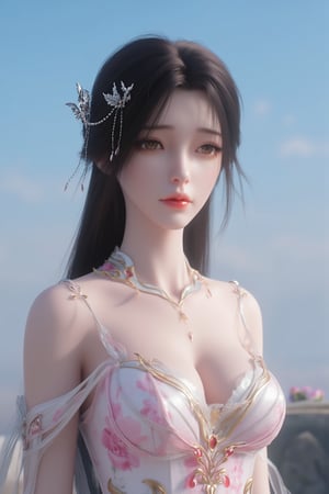  (masterpiece, best quality:1.2),1girl, navel, solo, midriff, bare shoulders, hair ornament, flower, hair flower,, long hair, red lips,
BREAK, (looking at viewer:1.23),(Holographic light pink-white color:1.29), (Holographic Gradient seven colors rainbow dress:1.39), 
BREAK,blurry, solo focus, long hair, lips, day, lipstick, outdoors, upper body, blurry,(huge breasts:1.39),Xyunxiao,(snow,Peony:1.52),(Lotus pond, lotus:1.32), (blue sky:1.23),Xhaiqinyan,XxiaoxunerX,Xhuolinger