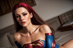 PLease make me a beautifull realistic woman caucasus style and looking like superwoman,Extremely Realistic