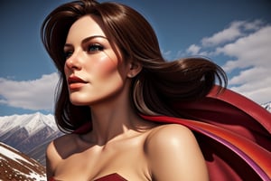PLease make me a beautifull realistic woman caucasus style and looking like superwoman,Extremely Realistic