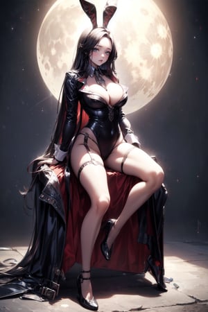 full Body,  Steampunk  Playboy Bunny Girl, ultra high resolution,8k,Hdr,sitting moon,masterpiece