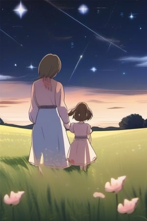 Reminiscent Mother's Day card
Anime girl and mother
Watching stars on the grassland