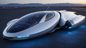  Ultra realistic 8K image, aircraft of a Shiny silver Massive futurist spaceship with blue Neon edges and borders, parked on the ground in a space port hanger inspired by cyberpunk,wedge-shaped,  space area background, (Front Side view), sharp focus, symmetrical,fly ship ,spcrft,(Volkswagen Beetle: 0.5),Starship,no wheels,in sky,Antigravity suspension,The metal is smooth and seamless,no Joint groove,Light halo,Dim light,No ground shadow,no Engine blade,