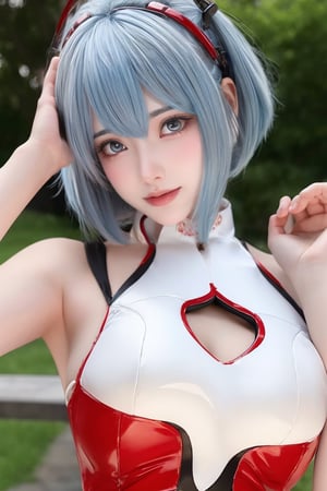 reiayanami, , rei ayanami, blue hair, short hair,large hoop earrings,nsfw,small bust,underboob, (red eyes:1.4),elegant face,(BREAK bodysuit), headgear, (plugsuit), white bodysuit,BREAK outdoors, city,BREAK looking at viewer, BREAK , (masterpiece:1.2), best quality, high resolution, unity 8k wallpaper, (illustration:0.8), (beautiful detailed eyes:1.6), extremely detailed face, perfect lighting, extremely detailed CG, (perfect hands, perfect anatomy),rei ayanami,perfect,hand,jirai_kei,1girl,girl,Donna,realistic,_uucham_,asian,women,chaewonlorashy,Pretty face,indonesian,1 girl 