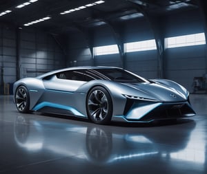  Ultra realistic 8K image, of a Shiny  Massive futurist spaceship with light edges and borders, parked on the ground in a space port hanger inspired by cyberpunk,wedge-shaped,  space area background, (Front Side view), sharp focus, symmetrical,fly car ,spcrft,Lamborghini 1980,Starship,HuracánCar,zaha style,c_car,style,futuristic car,NIO,NISSAN