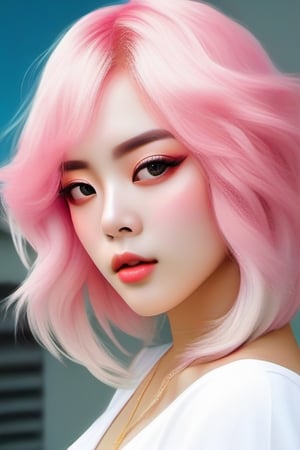 Sexy portrait painting beautiful woman with pink hair, medium shot, asymmetrical, profile picture, Organic Painting, sunny day, matte painting, bold shapes, hard edges, street art, trending on artstation, by Huang Guangjian and Gil Elvgren and Sachin Teng