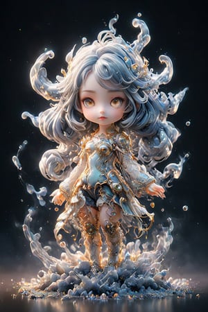 mysterious beautiful woman, perfect face and eyes, Alcohol ink, splatter art, oil painting, smoke, Miki Asai Macro photography, close-up, Fantastic Realism and Sharp Focus, Mysterious Filigree Elements, Glowing Accents,fantasy art,watce , golden appear naturally,chibi