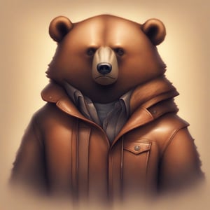a antropomorphic bear wearing a leather jacket