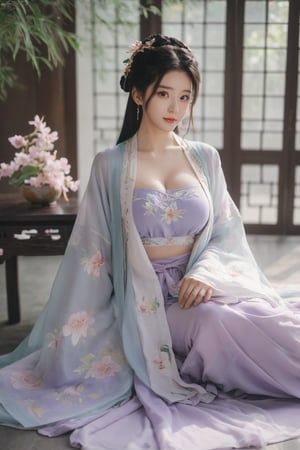 (masterpiece, best quality:1.2),1girl, solo, long hair, black hair,Hairpins,necklace, hair ornament, dress, full body, (huge breasts:2.19), (full breasts:1.69),flower, earrings, indoors, hair bun, (light purple-green dress:1.29),(Tube top Hanfu long skirt:1.1), pillow, bed, night, chinese clothes, table, branch,daxiushan, ,daxiushan style,(huge breasts:2.36), (full breasts:1.79), realistic,hanfu, daxiushan,Shoulders are exposed, , daxiushan, arien_hanfu, FilmGirl,,Xyunxiao,weijin_hanfu,Xningyudie