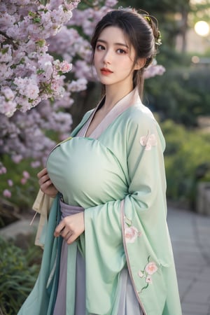 (masterpiece, best quality:1.2), highres, extremely detailed, 1 girl, purple hair, eye highlights,BREAK,(light green hanfu dress:1.39), frills, outdoors, flower, fluttering petals, upper body, depth of field,pastel color, Depth of field,garden of the sun,shiny,flowers, garden, 1girl, butterfly style, butterflies, ultra detailed, glary,Light, light particles,glitter,reflect,,(big breasts:1.69),Xyunxiao,(full moon:1.29),waterfall 