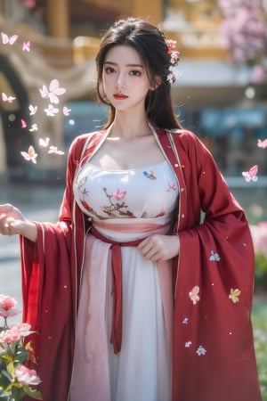 (masterpiece, best quality:1.2), highres, extremely detailed, 1 girl, very long hair, eye highlights,
BREAK,
(red hanfu dress:1.39), frills, outdoors, flower, fluttering petals, pefect body, depth of field,pastel color, Depth of field,garden of the sun,shiny,flowers, garden, 1girl, (butterfly style, butterflies:1.23), ultra detailed, glary,Light, light particles,glitter,reflect,,(big breasts:1.62),Xyunxiao,(full moon:1.39),