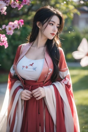 (masterpiece, best quality:1.2), highres, extremely detailed, 1 girl, very long hair, eye highlights,
BREAK,
(red hanfu dress:1.39), frills, outdoors, flower, fluttering petals, pefect body, depth of field,pastel color, Depth of field,garden of the sun,shiny,flowers, garden, 1girl, (butterfly style, butterflies:1.23), ultra detailed, glary,Light, light particles,glitter,reflect,,(big breasts:1.62),Xyunxiao,(full moon:1.39),