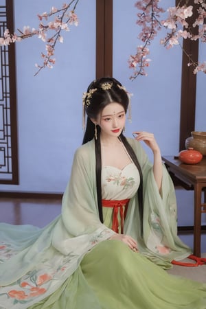 (masterpiece, best quality:1.2),1girl, solo, long hair, black hair,Hairpins,necklace, hair ornament, dress, full body, flower, earrings, indoors, hair bun, (red-green dress:1.23),(Tube top Hanfu long skirt:1.1), pillow, bed, night, chinese clothes, table, branch,daxiushan, ,daxiushan style,(huge breasts:2.23), (full breasts:1.79), realistic,hanfu, daxiushan,Shoulders are exposed, , daxiushan, arien_hanfu, FilmGirl,Xningyudie