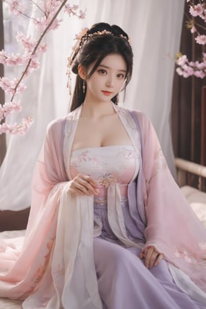 (masterpiece, best quality:1.2),1girl, solo, long hair, black hair,Hairpins,necklace, hair ornament, dress, full body, (huge breasts:2.19), (full breasts:1.69),flower, earrings, indoors, hair bun, (light purple-pink dress:1.29),(Tube top Hanfu long skirt:1.1), pillow, bed, night, chinese clothes, table, branch,daxiushan, ,daxiushan style,(huge breasts:2.39), (full breasts:1.79), realistic,hanfu, daxiushan,Shoulders are exposed, , daxiushan, arien_hanfu, FilmGirl,,Xyunxiao,weijin_hanfu,Xningyudie