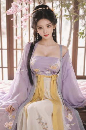 (masterpiece, best quality:1.2),1girl, solo, long hair, black hair,Hairpins,necklace, hair ornament, dress, full body, (huge breasts:2.29), (full breasts:1.69),flower, earrings, indoors, hair bun, (light purple-yellow dress:1.29),(Tube top Hanfu long skirt:1.1), pillow, bed, night, chinese clothes, table, branch,daxiushan, ,daxiushan style,(huge breasts:2.39), (full breasts:1.79), realistic,hanfu, daxiushan,Shoulders are exposed, , daxiushan, arien_hanfu, FilmGirl,,Xyunxiao,weijin_hanfu,Xningyudie