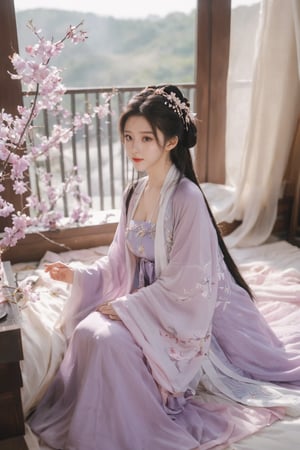 (masterpiece, best quality:1.2),1girl, solo, long hair, black hair,Hairpins,necklace, hair ornament, dress, full body, (huge breasts:2.29), (full breasts:1.69),flower, earrings, indoors, hair bun, (light purple-white dress:1.29),(Tube top Hanfu long skirt:1.1), pillow, bed, night, chinese clothes, table, branch,daxiushan, ,daxiushan style,(huge breasts:2.39), (full breasts:1.79), realistic,hanfu, daxiushan,Shoulders are exposed, , daxiushan, arien_hanfu, FilmGirl,,Xyunxiao,weijin_hanfu,Xningyudie