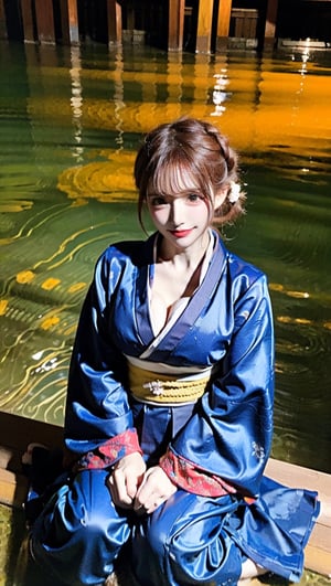 Beautiful asia woman model with big breasts and smile, (view from above: 1.3), deep V, exquisite and beautiful kimono, beside the stream, extremely delicate details, real light and shadow, large aperture,avg,nyairin_18