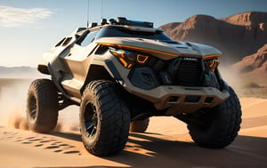 Masterpiece, 4k, High Resolution, Octane Render, Unreal Engine 5, Award Winning, Dramatic Lighting, Intricate, 8k Highly Professional Detail, HDR, Smooth, Sharp Focus, Illustration, Unreal Engine 5, Octane Render, Cinematic Light, dynamic volumetric lighting, Off-road suspension,baja, Armored vehicle,suv, all-terrain vehicle, concept, science fiction, (f150:0.2),oshkosh m-atv jltv,humvee, Knight XV ,future,c_car,JB64,TechStreetwear,ROBOT