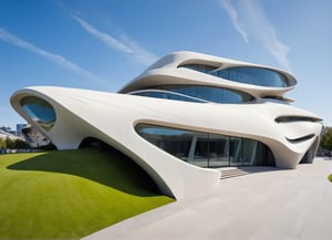 (master piece)(biomorphic building), rhombuses facade pattern, zaha hadid, Calatrava, glass windows,  concrete,  house with tesselated facade, front street view,photo-realistic,hyper-realistic, parametric architecture,8k, ultra details,Low-rise building,Manufactured goods,Theatre stadium,Tower,ellipsoid,tarmac,Air terminal,seaside,Golden fashion,Minimalist style,Water style,mobility,

An architectural wonder with a daring configuration and ground-breaking design.This structure could be a museum or a company building.4k image photo like,(detailed)
