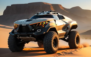 Masterpiece, 4k, High Resolution, Octane Render, Unreal Engine 5, Award Winning, Dramatic Lighting, Intricate, 8k Highly Professional Detail, HDR, Smooth, Sharp Focus, Illustration, Unreal Engine 5, Octane Render, Cinematic Light, dynamic volumetric lighting, Off-road suspension,baja, Armored vehicle,suv, all-terrain vehicle, concept, science fiction, (f150:0.2),oshkosh m-atv jltv,humvee, Knight XV ,future,c_car,JB64,ROBOT