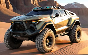 Masterpiece, 4k, High Resolution, Octane Render, Unreal Engine 5, Award Winning, Dramatic Lighting, Intricate, 8k Highly Professional Detail, HDR, Smooth, Sharp Focus, Illustration, Unreal Engine 5, Octane Render, Cinematic Light, dynamic volumetric lighting, Off-road suspension,baja, Armored vehicle,suv, all-terrain vehicle, concept, science fiction,(gmc:0.5), Peterbilt 389,concept car,(f350:0.2),oshkosh m-atv,mrap, jltv,humvee, Knight XV ,KOMBAT,mint 400, Lamborghini Countach 1980,Benz Ener-G-Force Concept Car,future,TechStreetwear,ROBOT,exosuit,LegendDarkFantasy, 3D SINGLE TEXT,HYPER REAL,mecha\(hubggirl)\,tactical gear