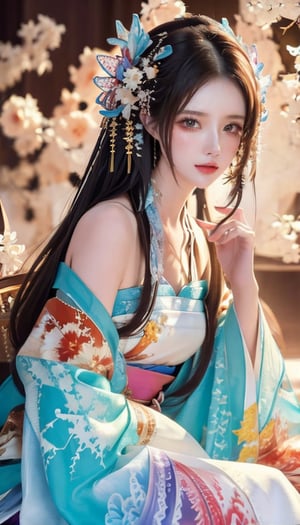 (masterpiece, top quality, best quality, official art, beautiful and aesthetic:1.2), (1girl), extreme detailed,(abstract, fractal art:1.3),highest detailed, detailed_eyes, light_particles, hanfu,jewelry, sexy,mmm