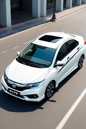 White colour Honda City Car, glass shiny style