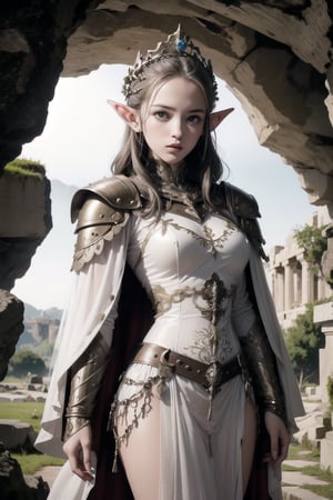 1 girls, immatsuri | immiu | imchika | magnet (high definition) 1 Girl, alone, elf girl in armor, elven girl, elf, armor, and medieval clothing, a crown in the cave, cape, ancient Greek ruins,MECHA
Negative prompt: