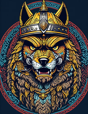 head and shoulders portrait, (viking wolf :1.5) warrior, wearing armor, colorful, symmetrical precise detail, symmetrical features, (flat silkscreen:1.5) , wearing mask, pastel-color, creative, dark flat color background ,oni style