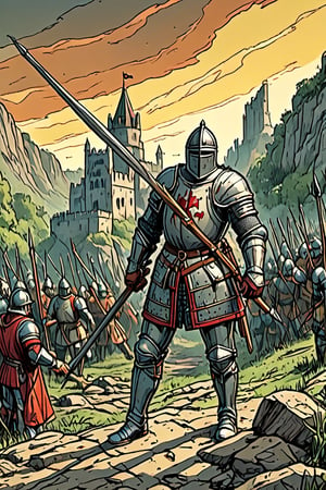 medieval pikeman, bottomless
,royal knight,comic book