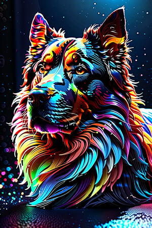 (best quality,8K,highres,masterpiece), ultra-detailed, (3D render, Octane render, silhouette), subject: "dog", visual effects: "quantum interference patterns, fantastic waves", color scheme: "vivid, colorful", art style: "luminism", characteristics: "beautifully designed, striking silhouette", ambiance: "abstract, mesmerizing", technology: "Octane render", purpose: "captivating viewer, exploration of quantum phenomena", theme: "natural elegance meets abstract beauty".look ahead more