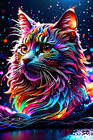 (best quality,8K,highres,masterpiece), ultra-detailed, (3D render, Octane render, silhouette), subject: "cat", visual effects: "quantum interference patterns, fantastic waves", color scheme: "vivid, colorful", art style: "luminism", characteristics: "beautifully designed, striking silhouette", ambiance: "abstract, mesmerizing", technology: "Octane render", purpose: "captivating viewer, exploration of quantum phenomena", theme: "natural elegance meets abstract beauty".look ahead