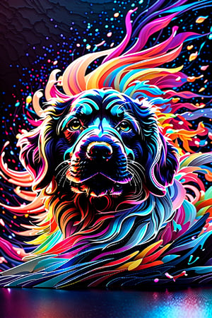 (best quality,8K,highres,masterpiece), ultra-detailed, (3D render, Octane render, silhouette), subject: "puppy ", visual effects: "quantum interference patterns, fantastic waves", color scheme: "vivid, colorful", art style: "luminism", characteristics: "beautifully designed, striking silhouette", ambiance: "abstract, mesmerizing", technology: "Octane render", purpose: "captivating viewer, exploration of quantum phenomena", theme: "natural elegance meets abstract beauty".look ahead more